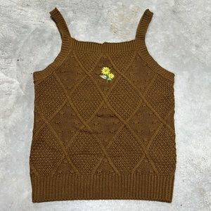 Ally Mae brand Brown sleeveless sweater w/yellow embroidered flower design -Sz S